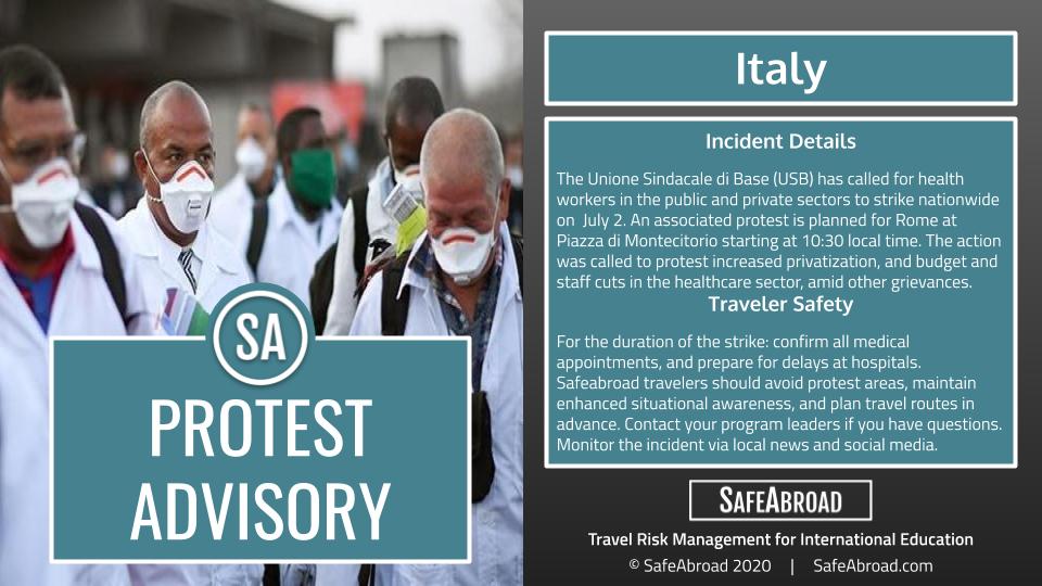 Nationwide Strikes in Italy to Take Place in Rome on July 2