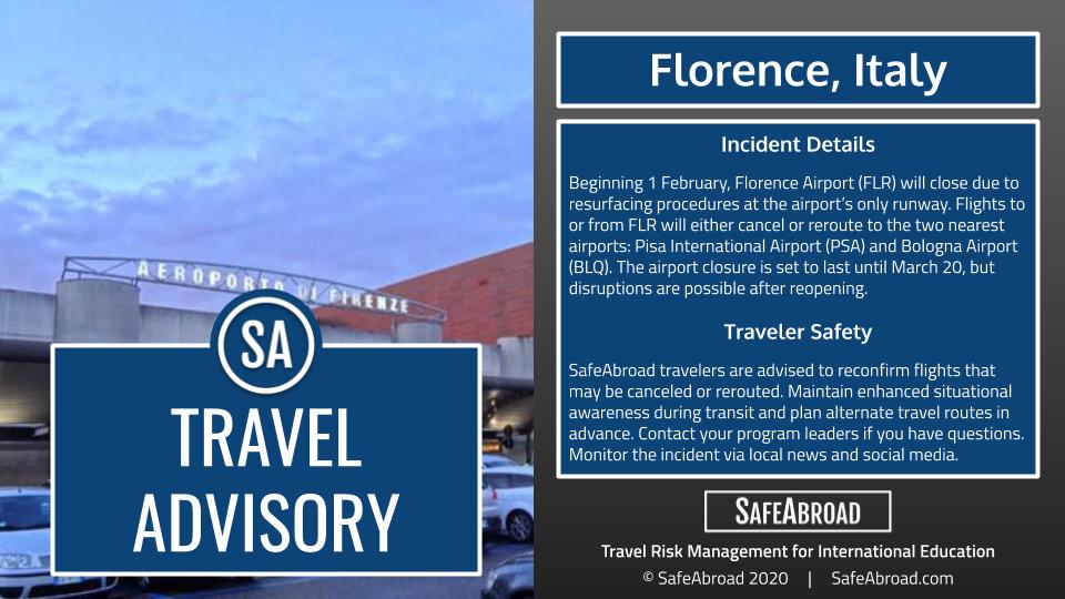 Florence Airport to Close From February 1 to March 20 SafeAbroad