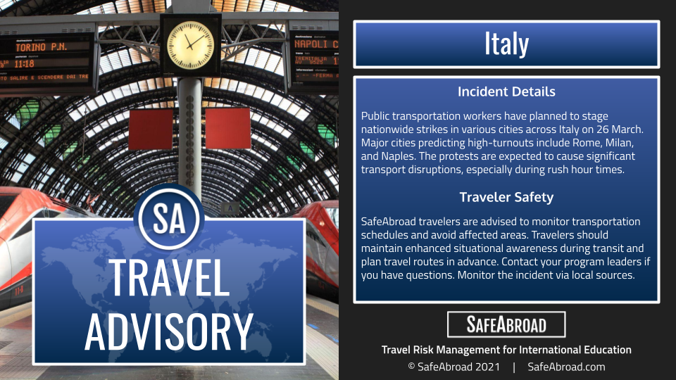 Nationwide Transportation Strikes Across Italy on March 26 SafeAbroad