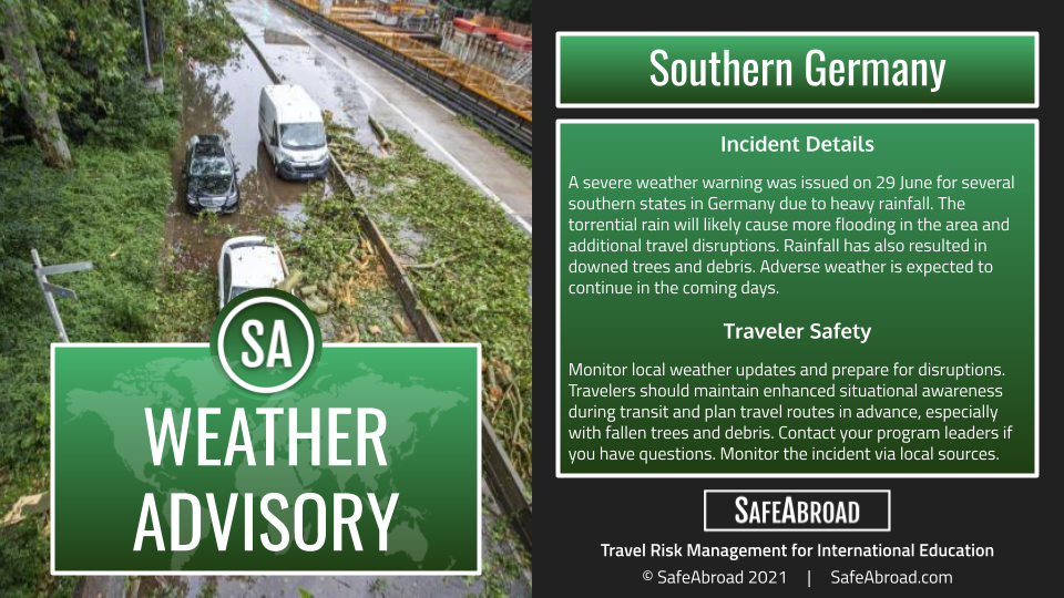 Severe Weather Warning for Southern Germany Through June 30 SafeAbroad