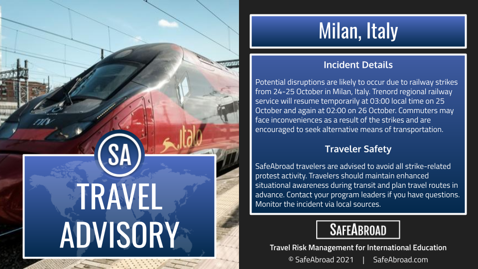 Railway Strikes in Milan, Italy from October 2425 to Cause Travel