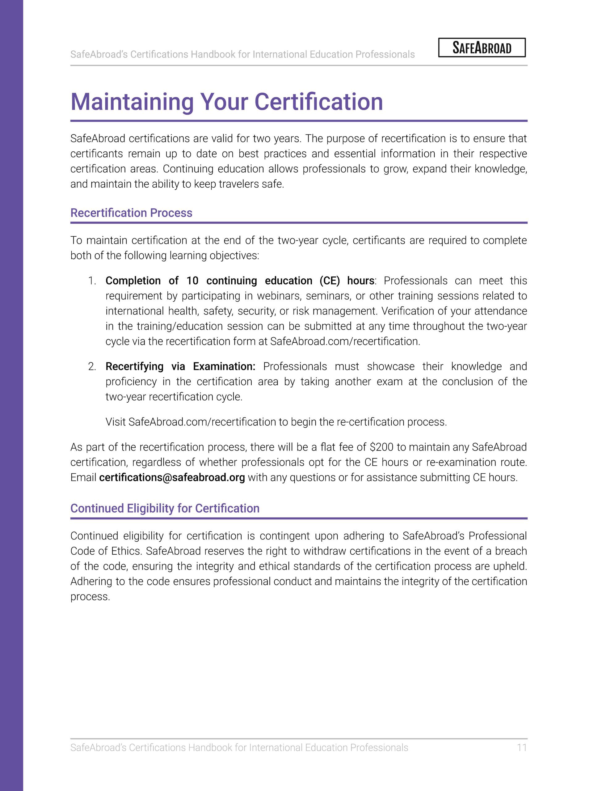 CH Maintaining Certification